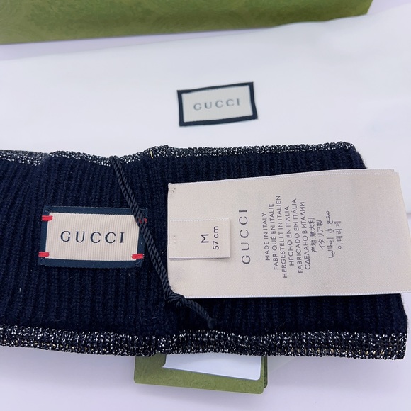 ❌SOLD❌NWT Authentic GUCCI Black Metallic Lurex Headband Logo GG Size M (57cm) - Picture 9 of 12